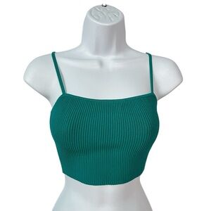 Babaton Aritzia crop top XS Teal green Ribbed knit Adjustable straps Stretch